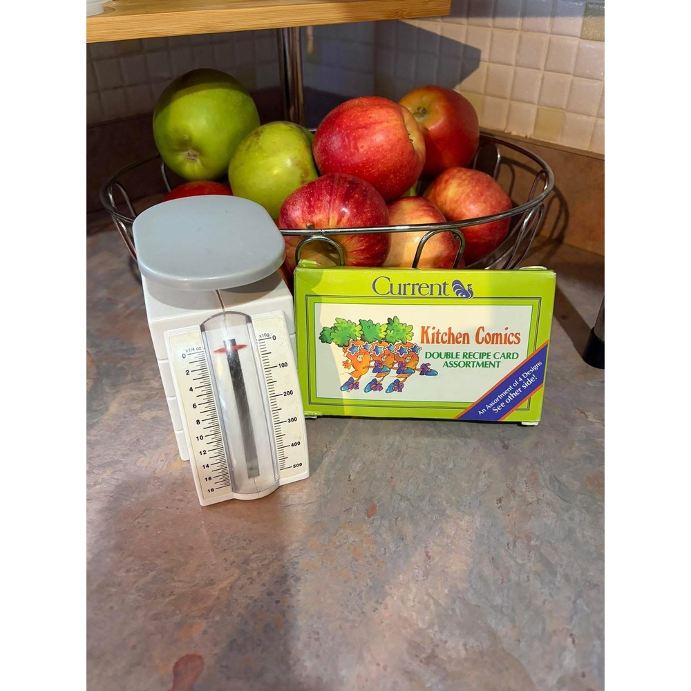 Vintage Current Kitchen Comics Recipe Cards and Compact Manual Kitchen Scale‎